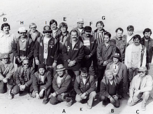 Seattle mc Oldtimers: A = Dan McCathy, B = Lloyd Albe, C = Vern (down) Hill, D = Ron Bennett, E = Lowe’s southern store mgr, F = Dick Graham, G = Johnson, H = Frenchy, I = Denis Andes, J = Tommy Endersen, K = Ray Buridine